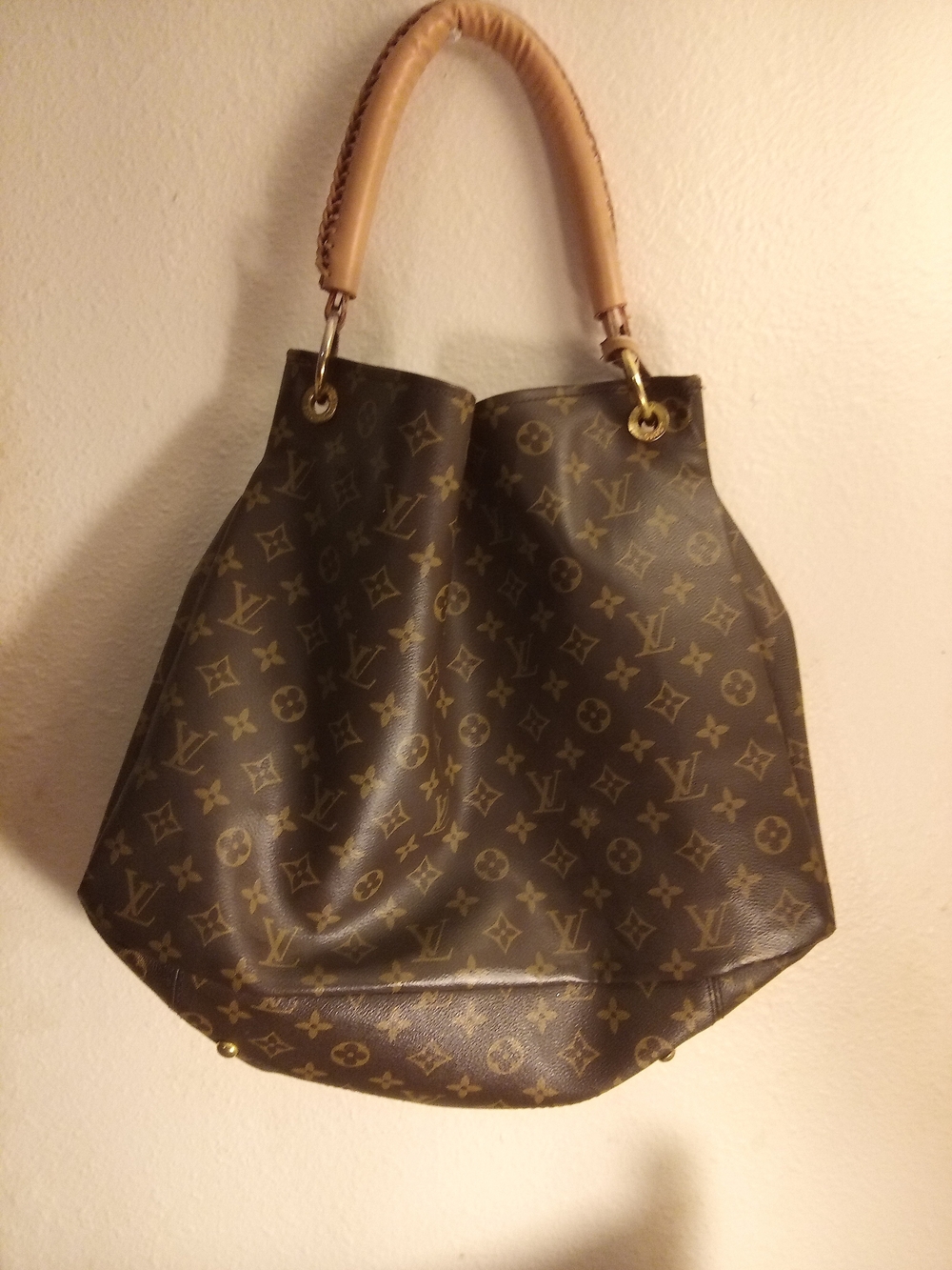Fashion Bag Monogram Canvas Shoulder Bag with Tan Leather Handles
